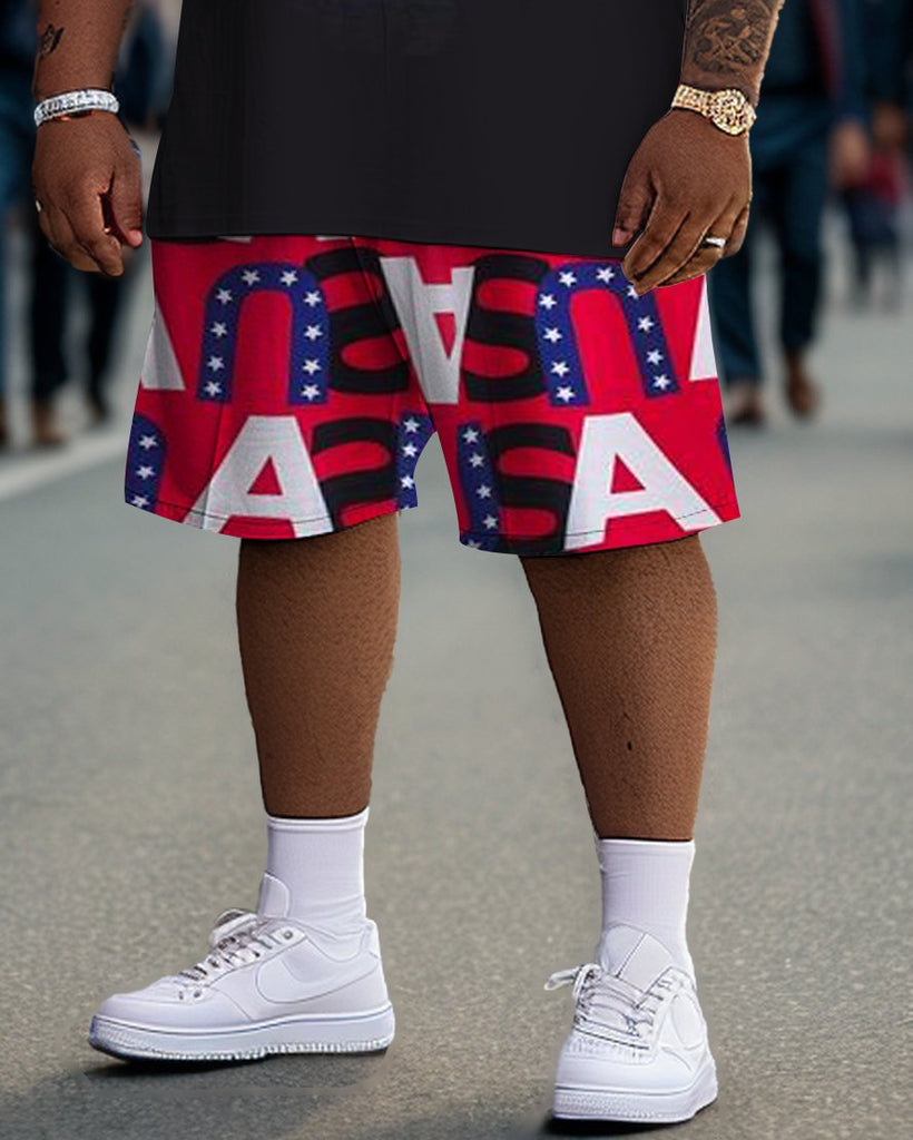 Men's Large Size USA Independence Day Street Short Sleeve T-Shirt Shorts Set