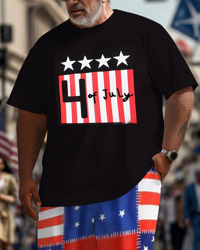 Men's Plus Size Independence Day Street Short Sleeve T-Shirt Pants Suit