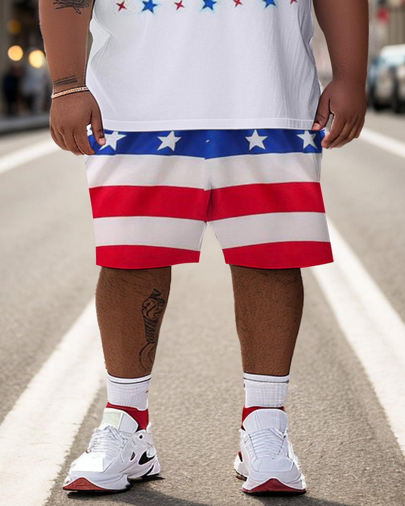 Men's Large Size Street Independence Day Short Sleeve T-Shirt Shorts Set