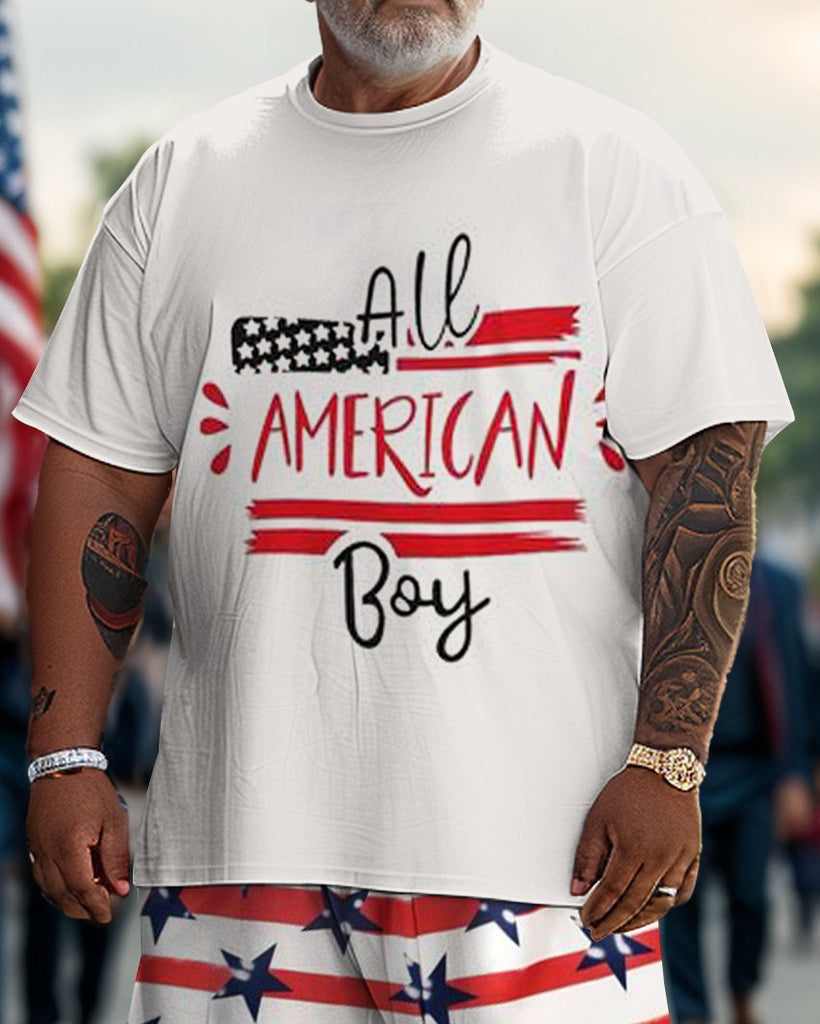 Men's Plus Size Independence Day American Street Short Sleeve T-Shirt Shorts Set