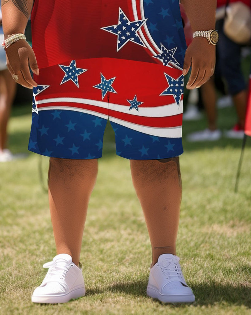 Men's Plus Size Independence Day Short Sleeve Shirt and Shorts Set 001