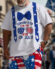 Men's Plus Size Independence Day Street Short Sleeve T-Shirt Pants Suit