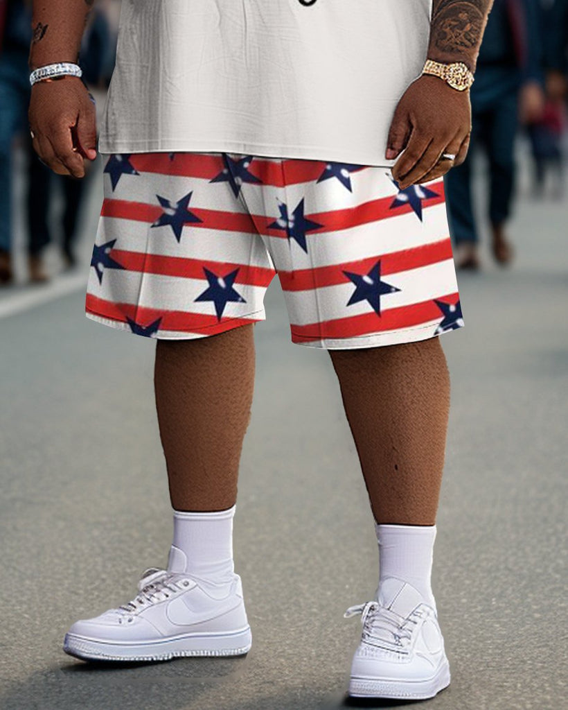 Men's Plus Size Independence Day American Street Short Sleeve T-Shirt Shorts Set