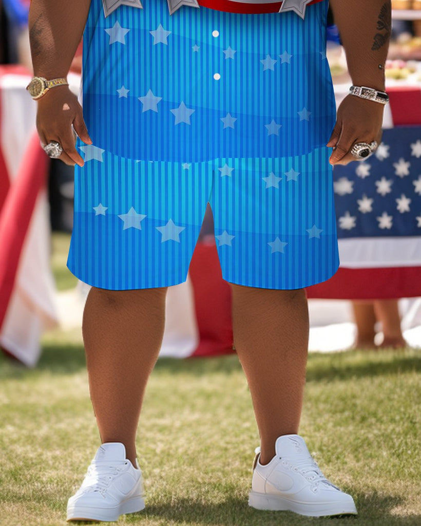 Men's Plus Size Independence Day Short Sleeve Shirt and Shorts Set 008