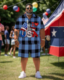 Men's Plus Size Independence Day Short Sleeve Shirt and Shorts Set 003