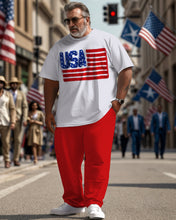 Load image into Gallery viewer, Men&#39;s Large Size Street Independence Day Short Sleeve T-Shirt and Pants Suit