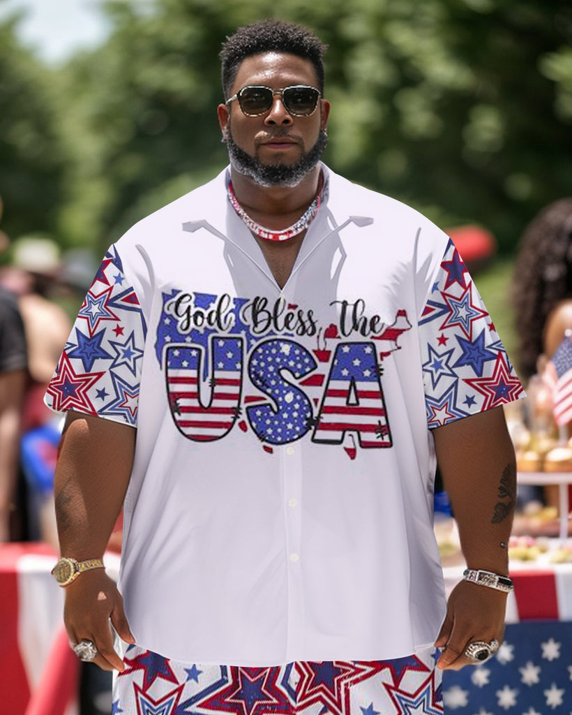 Men's Plus Size Independence Day Short Sleeve Shirt and Shorts Set 007