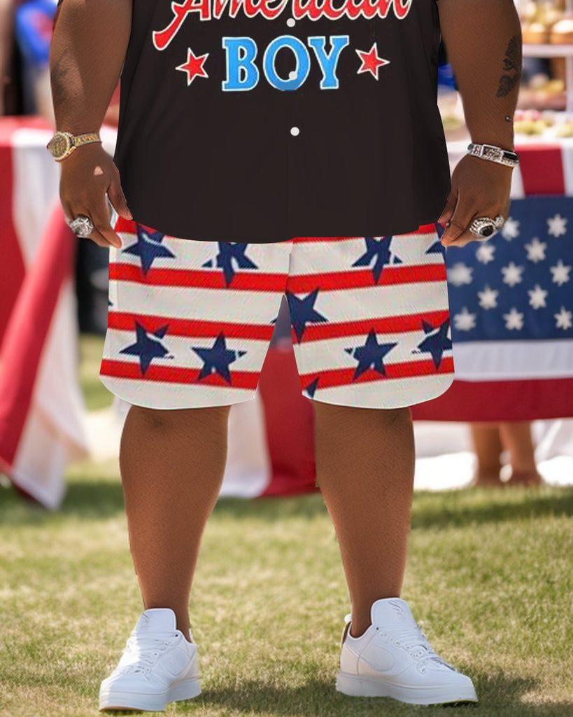 Men's Plus Size Independence Day Short Sleeve Shirt and Shorts Set 008