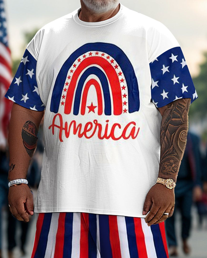 Men's Plus Size Independence Day Street Short Sleeve T-Shirt Shorts Set