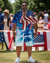 Load image into Gallery viewer, Men&#39;s Plus Size Independence Day Short Sleeve Shirt and Shorts Set 009