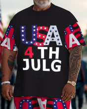 Load image into Gallery viewer, Men&#39;s Large Size USA Independence Day Street Short Sleeve T-Shirt Shorts Set