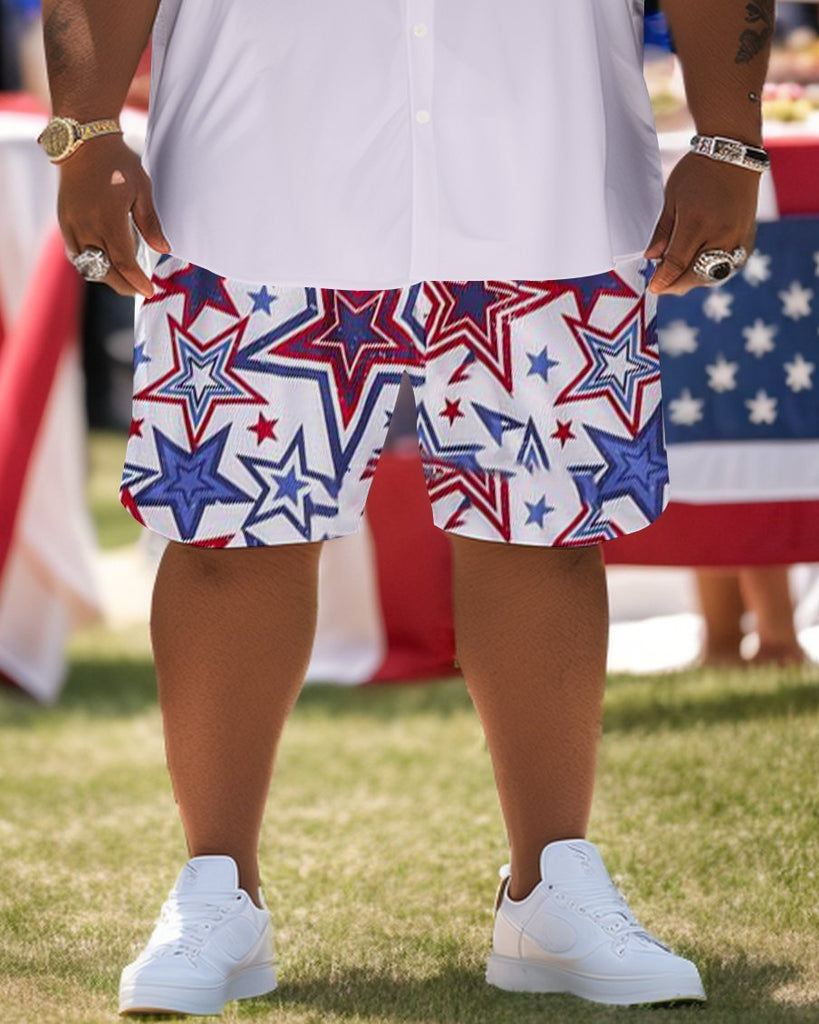 Men's Plus Size Independence Day Short Sleeve Shirt and Shorts Set 007