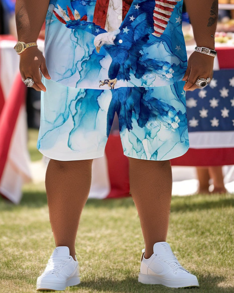 Men's Plus Size Independence Day Short Sleeve Shirt and Shorts Set 009