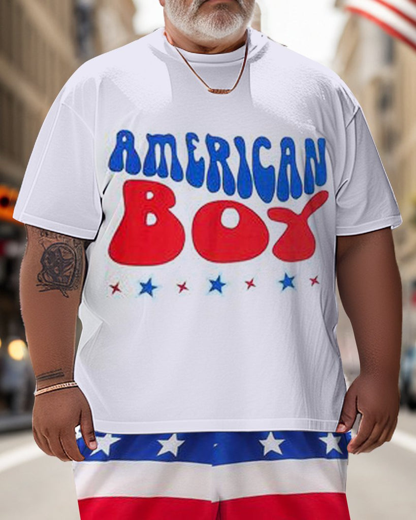 Men's Large Size Street Independence Day Short Sleeve T-Shirt Shorts Set