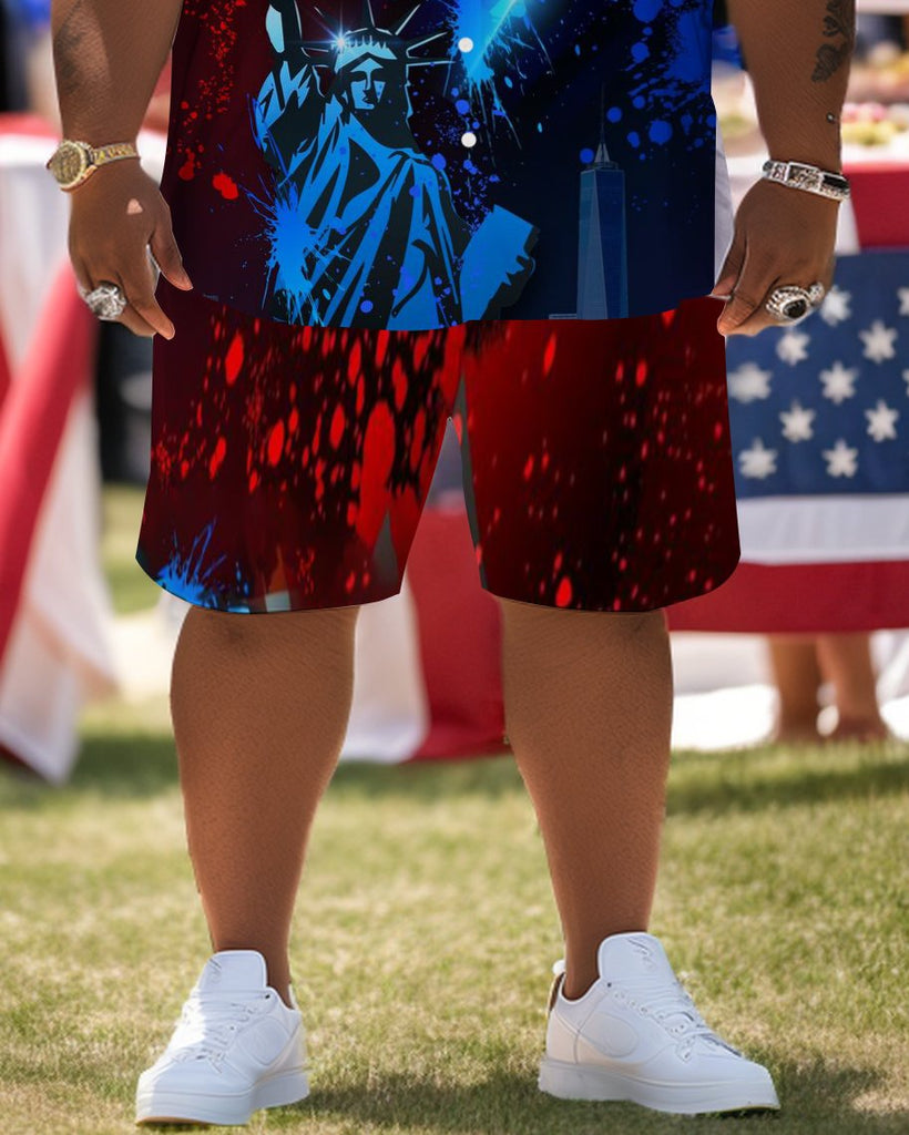 Men's Plus Size Independence Day Short Sleeve Shirt and Shorts Set 010