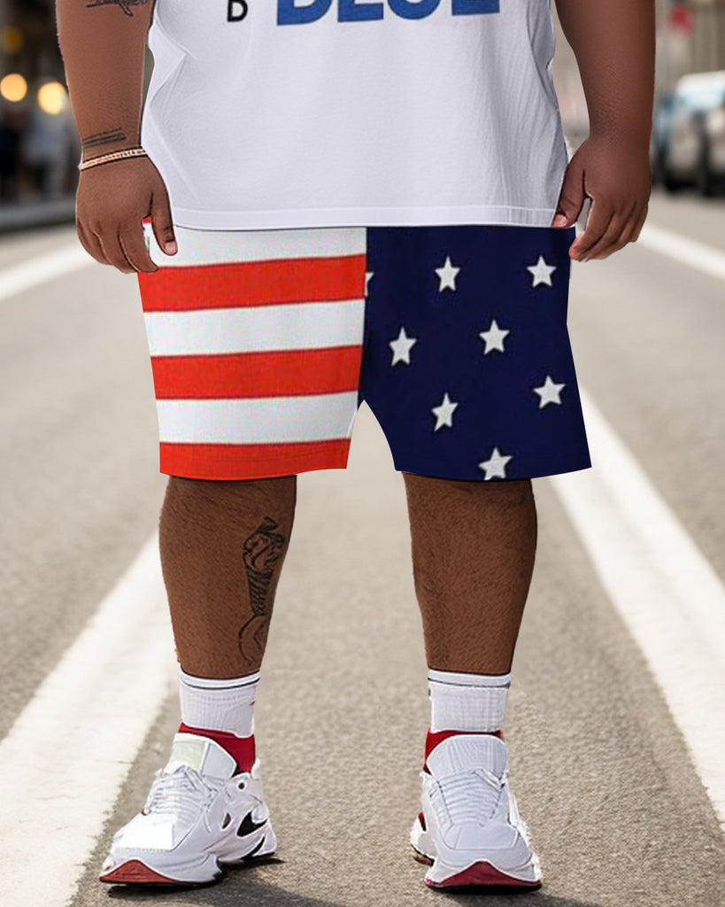 Men's Large Size Street Independence Day Short Sleeve T-Shirt Shorts Set