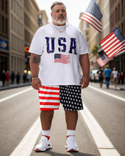 Load image into Gallery viewer, Men&#39;s Large Size USA Independence Day Street Short Sleeve T-Shirt Shorts Set