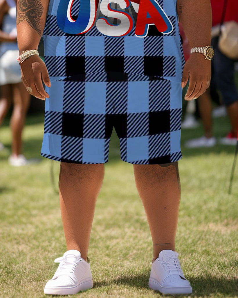 Men's Plus Size Independence Day Short Sleeve Shirt and Shorts Set 003