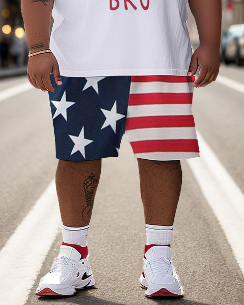 Men's Large Size Street Independence Day Short Sleeve T-Shirt Shorts Set