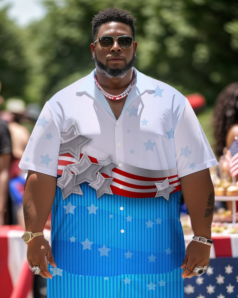 Men's Plus Size Independence Day Short Sleeve Shirt and Shorts Set 008