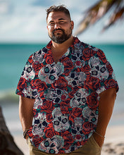 Load image into Gallery viewer, Retro Skull Flower Hawaiian Printed Men&#39;s Plus Size  Short Sleeve Shirt