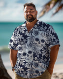 Holidays Skull Flower Printed Men's Plus Size  Short Sleeve Shirt