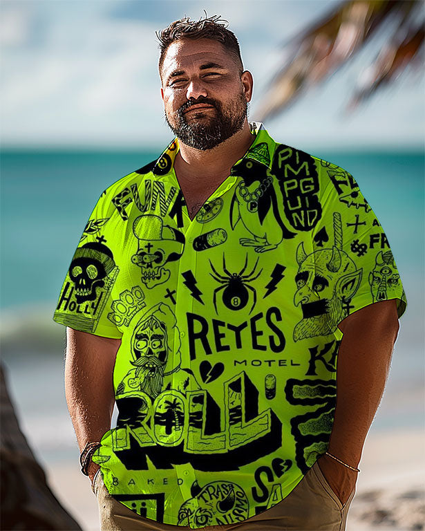 Holidays Skull Roll Printed Men's Plus Size  Short Sleeve Shirt