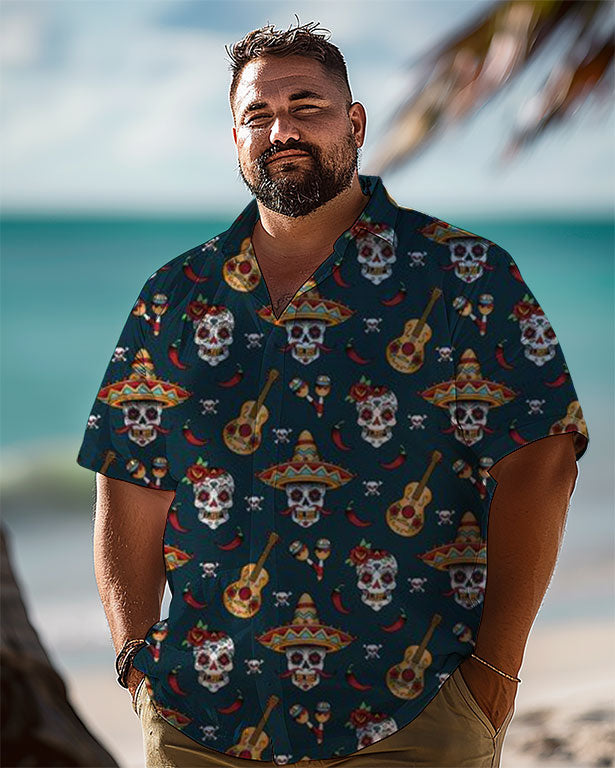 Holidays Skull Mexico Printed Men's Plus Size  Short Sleeve Shirt