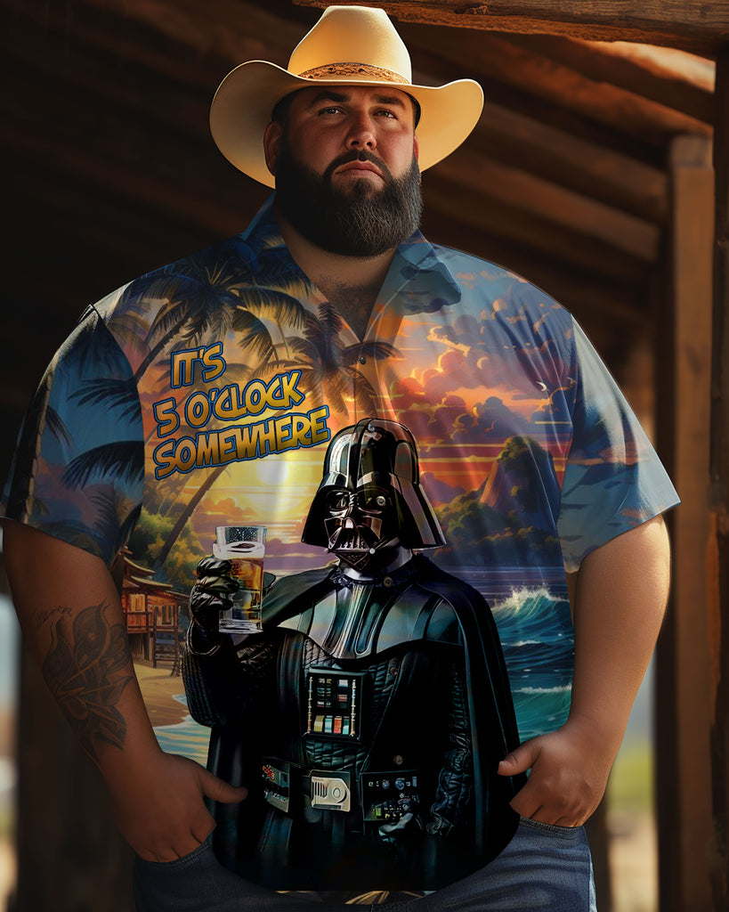 Comfortable Hawaiian Dark Side Movie Printed Men's Plus Size  Short Sleeve Shirt