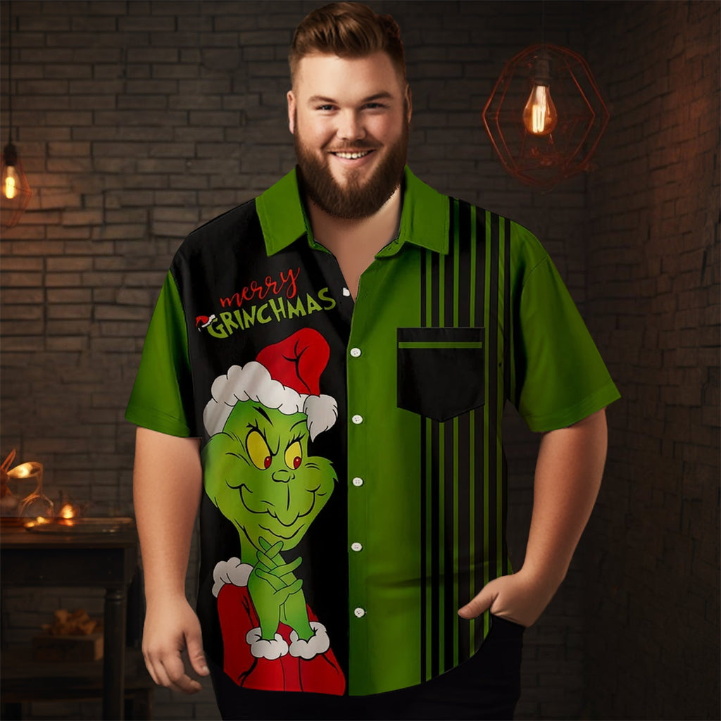 Men's Christmas monster stripes printed  Plus Size Short Sleeve Shirt