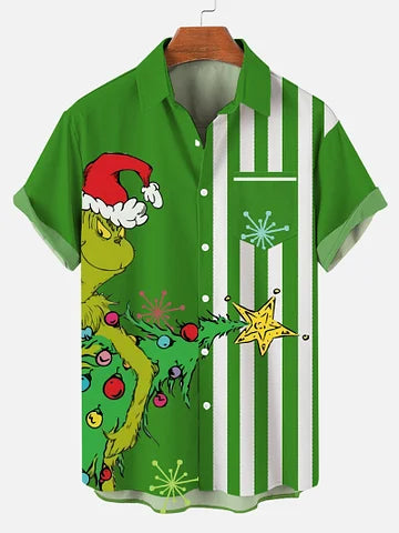 Men's Christmas Cartoon illustration printed  Plus Size Short Sleeve Shirt