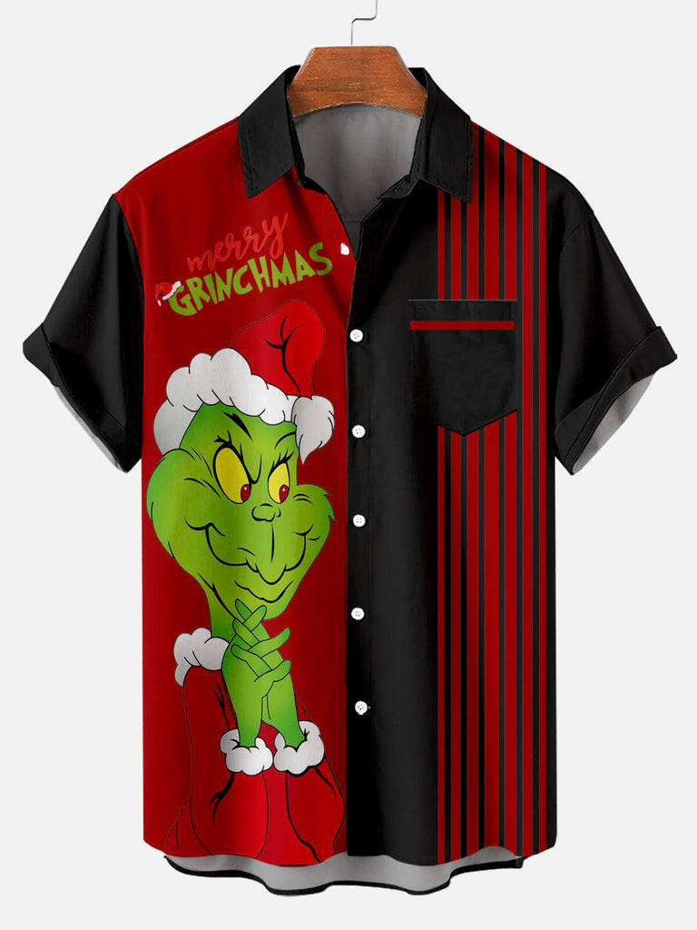 Men's Christmas monster stripes printed  Plus Size Short Sleeve Shirt