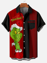 Load image into Gallery viewer, Men&#39;s Christmas monster stripes printed  Plus Size Short Sleeve Shirt