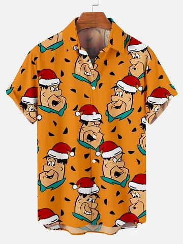 Men's Christmas Cartoon illustration printed  Plus Size Short Sleeve Shirt