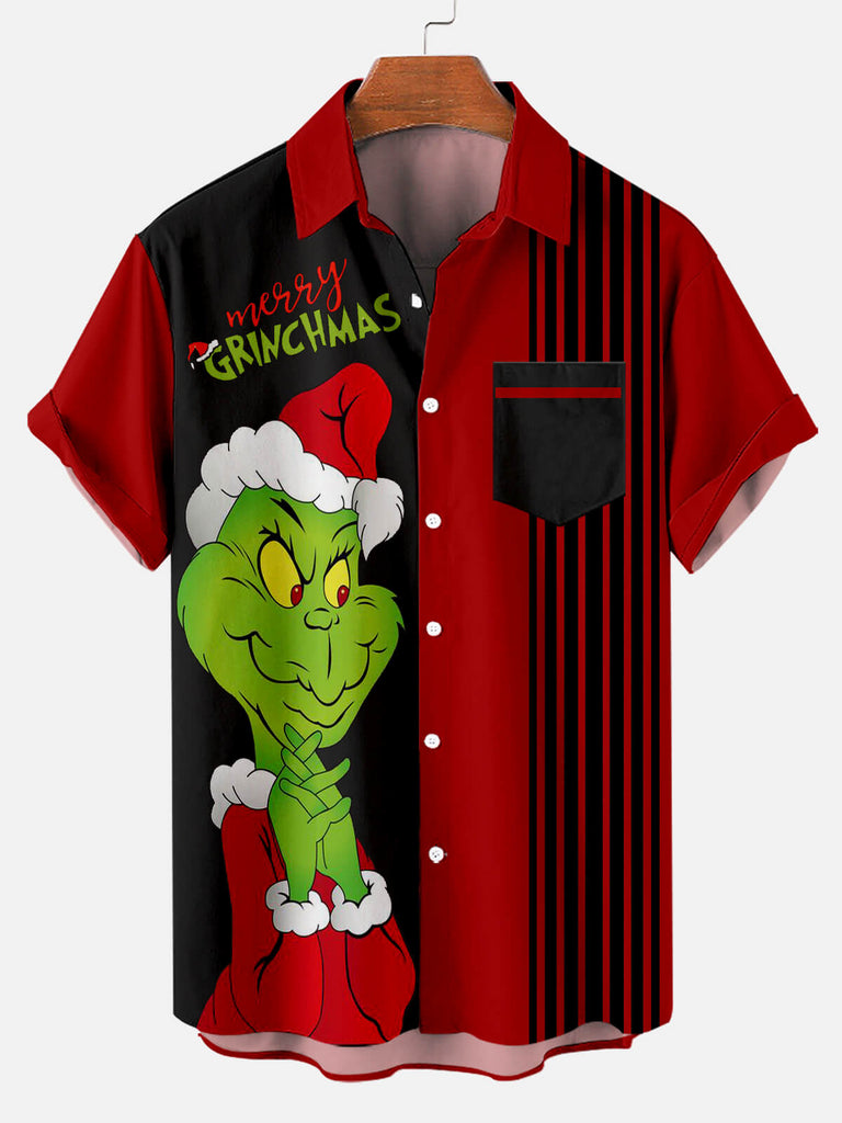 Men's Christmas monster stripes printed  Plus Size Short Sleeve Shirt