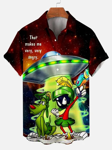 Men's Christmas Cartoon illustration printed  Plus Size Short Sleeve Shirt