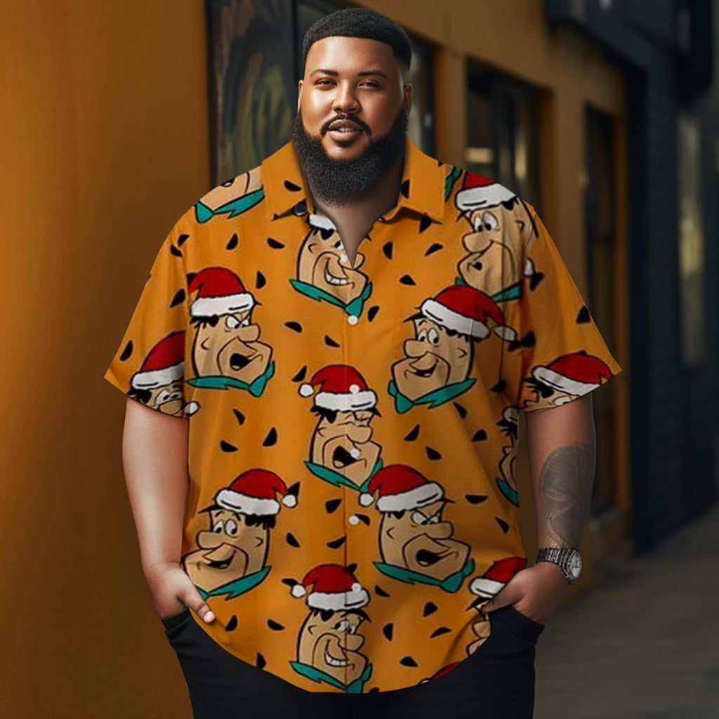 Men's Christmas Cartoon illustration printed  Plus Size Short Sleeve Shirt