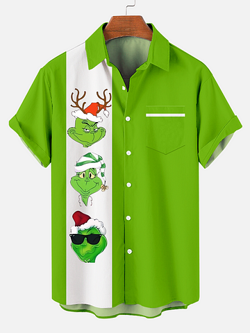 Men's Christmas Cartoon illustration printed  Plus Size Short Sleeve Shirt