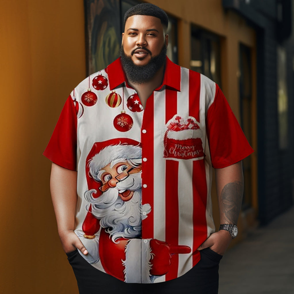 Men's Christmas Cartoon stripes  illustration printed  Plus Size Short Sleeve Shirt