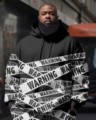 Plus Size Men's Red Strap Warning  Sweatershir Two-Piece Set