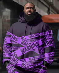 Plus Size Men's Red Strap Warning  Sweatershir Two-Piece Set