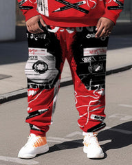 Plus Size Men's  Red Skull Colombus Sweatershir Two-Piece Set