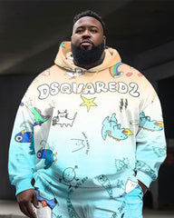 Plus Size Men's  Dsqvaredz Smudged Cartoon Sweatershir Two-Piece Set