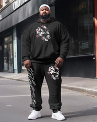 Men's Plus Size Skull Art Street Dark Hoodie Two-Piece Set