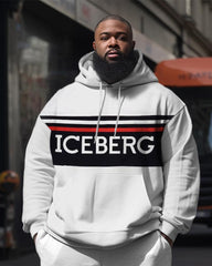 Plus Size Men's Line Iceverg Sweatershir Two-Piece Set