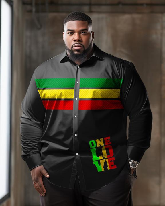 Men's Plus Size Juneteenth One Love Long Sleeve Lapel Shirt