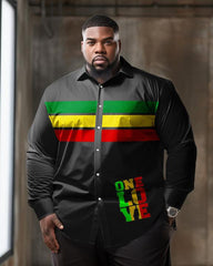 Men's Plus Size Juneteenth One Love Long Sleeve Lapel Shirt