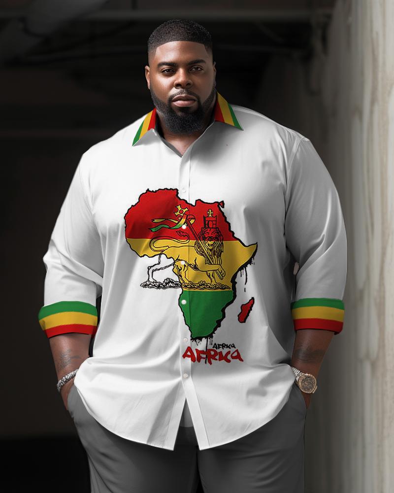 Men's Plus Size Juneteenth Black Power Long Sleeve Lapel Shirt