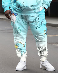 Plus Size Men's  Dsqvaredz Smudged Cartoon Sweatershir Two-Piece Set