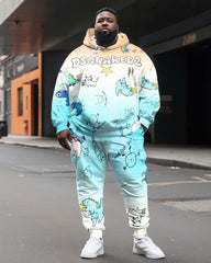 Plus Size Men's  Dsqvaredz Smudged Cartoon Sweatershir Two-Piece Set
